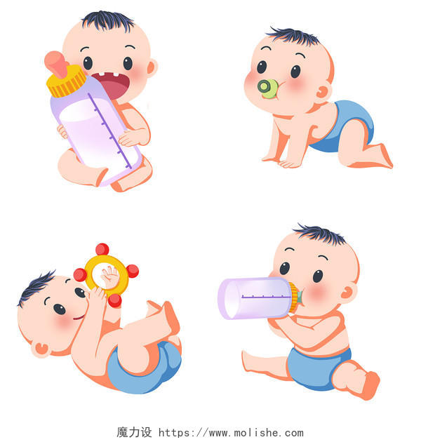 手绘卡通婴儿可爱宝宝母婴奶嘴奶瓶爬玩具玩耍元素